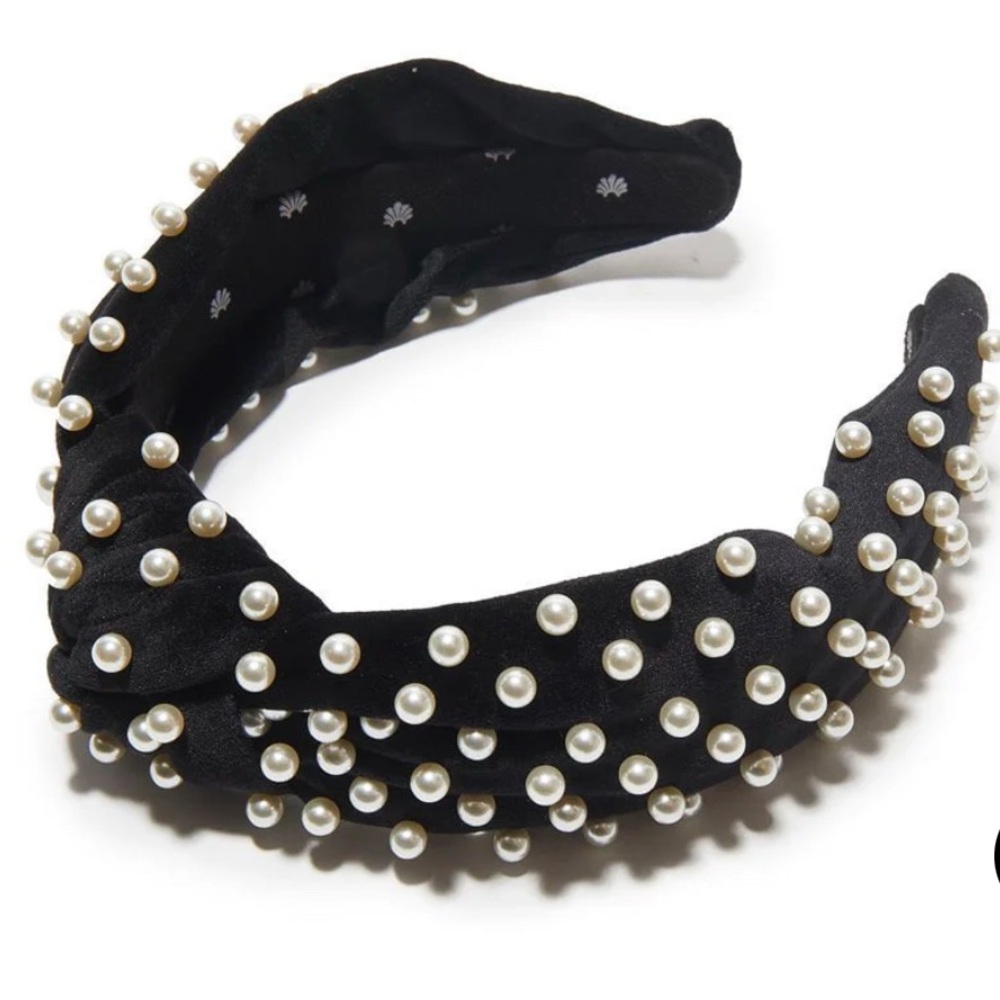 Lele Sadougi - Black Velvet Pearl Knot Headband